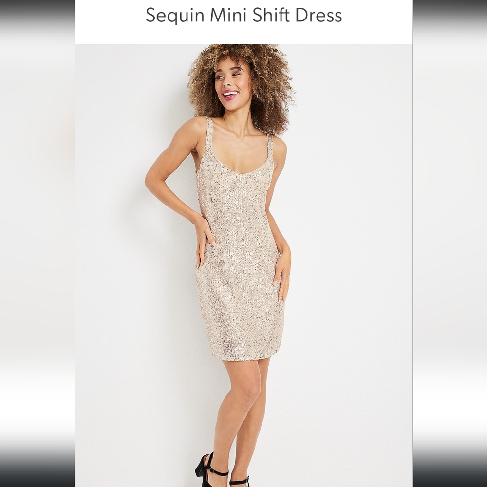 NWT Maurices Champagne Sequin Mini Shift Dress | Fearless Era dress | size XL